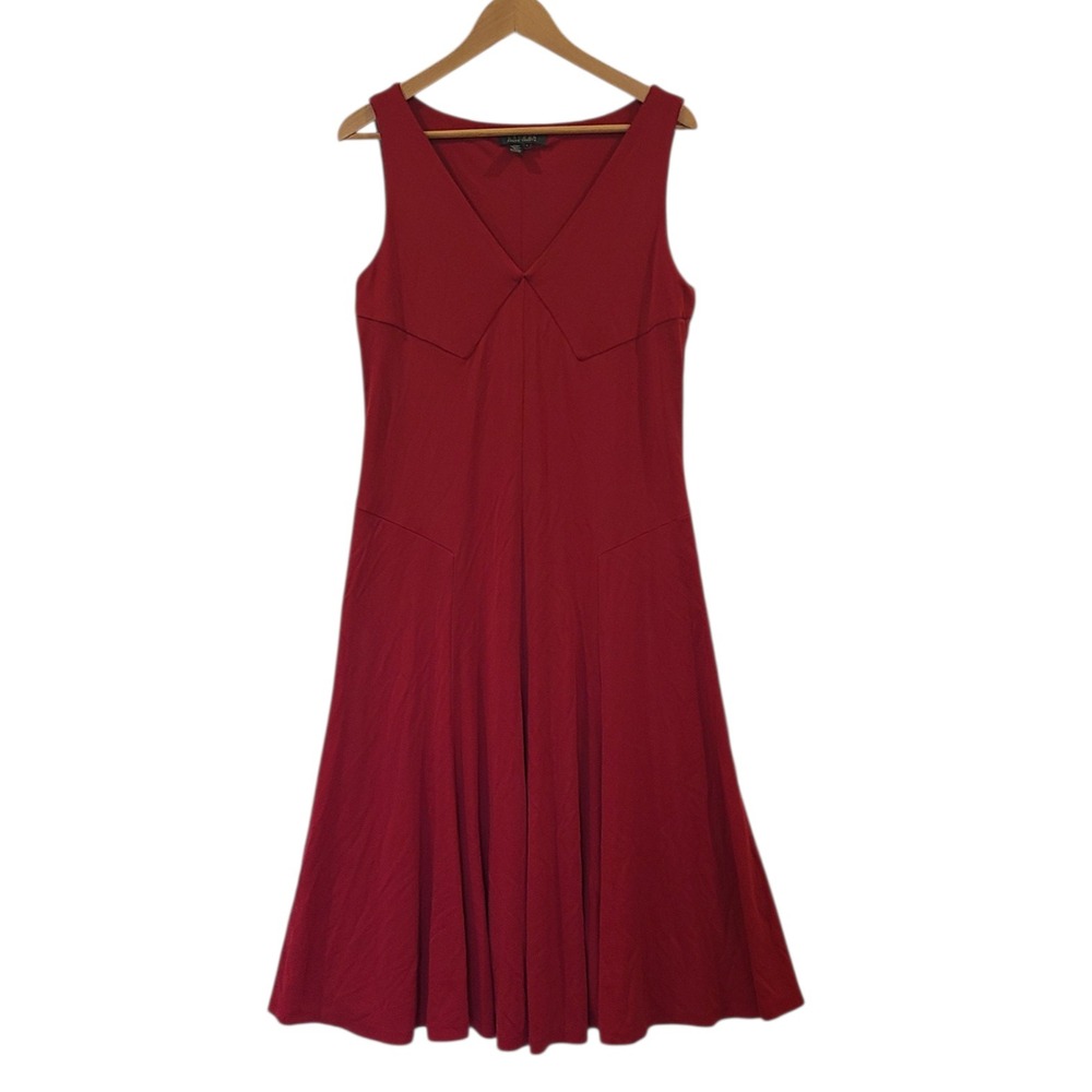 Lauren Ralph Lauren Red V-Neck Sleeveless Fit Flare Midi Dress Large knit jersey - Picture 3 of 6